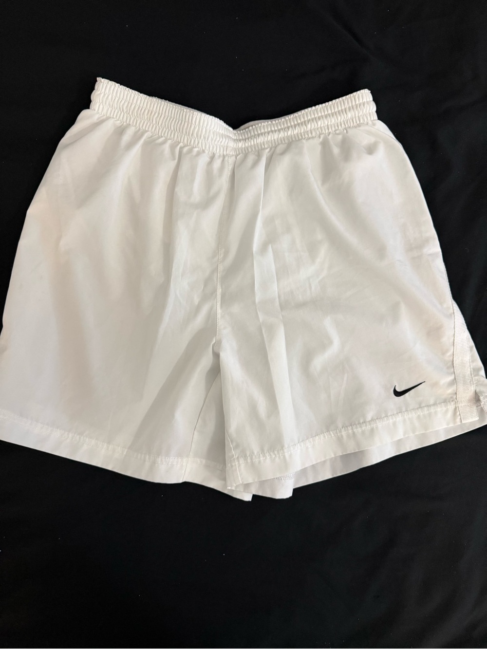 Nike White Athletic Shorts with Black Swoosh